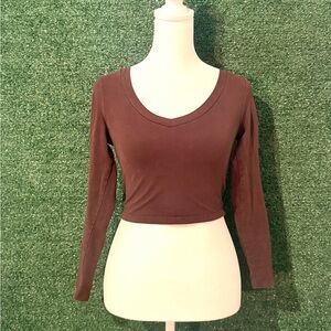 Elegant Brown V-Neck Crop Top